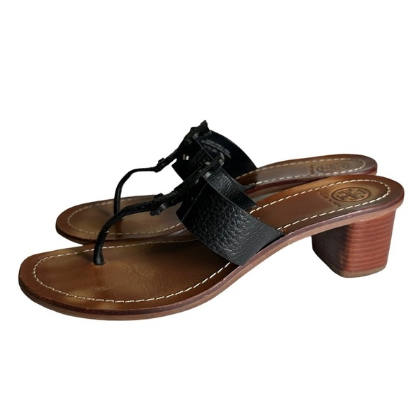 Tory Burch Black Moore Elba Tumbled Leather Thong in Black size 9 - Picture 4 of 15